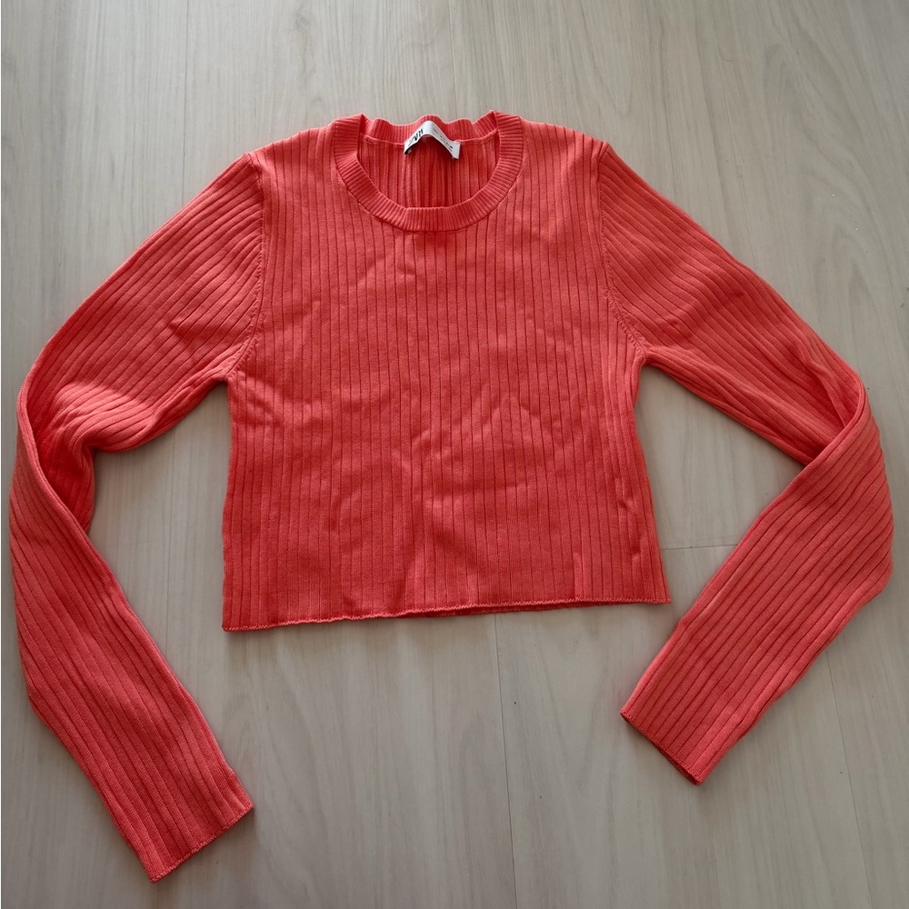 Zara Coral Ribbed Crop Top